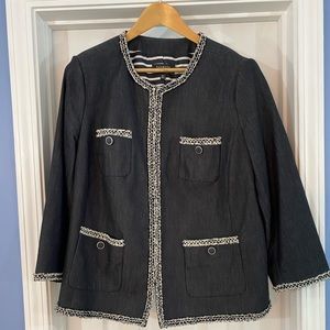 NWOT Talbots Tweed-Fringe Jacket in Dark Washed Denim - 16W